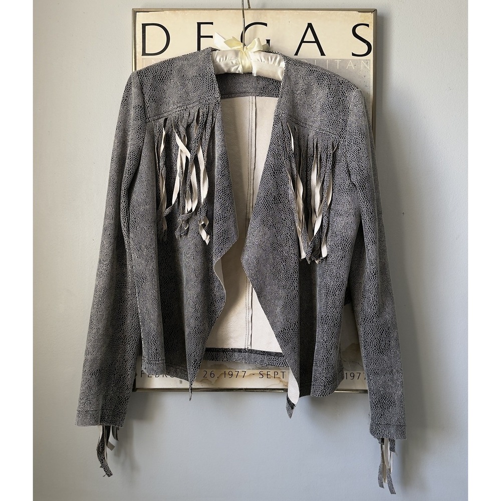 Fringe Jacket Womens S Alberto Makali Black Cream Reptile Print Western Boho